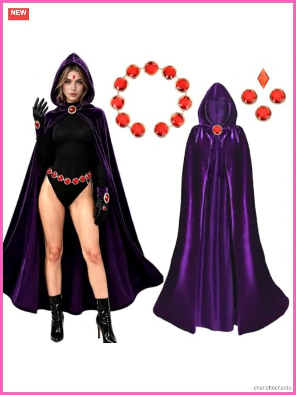 Velvet Hooded Cape with Adjustable Belt Cosplay Costume